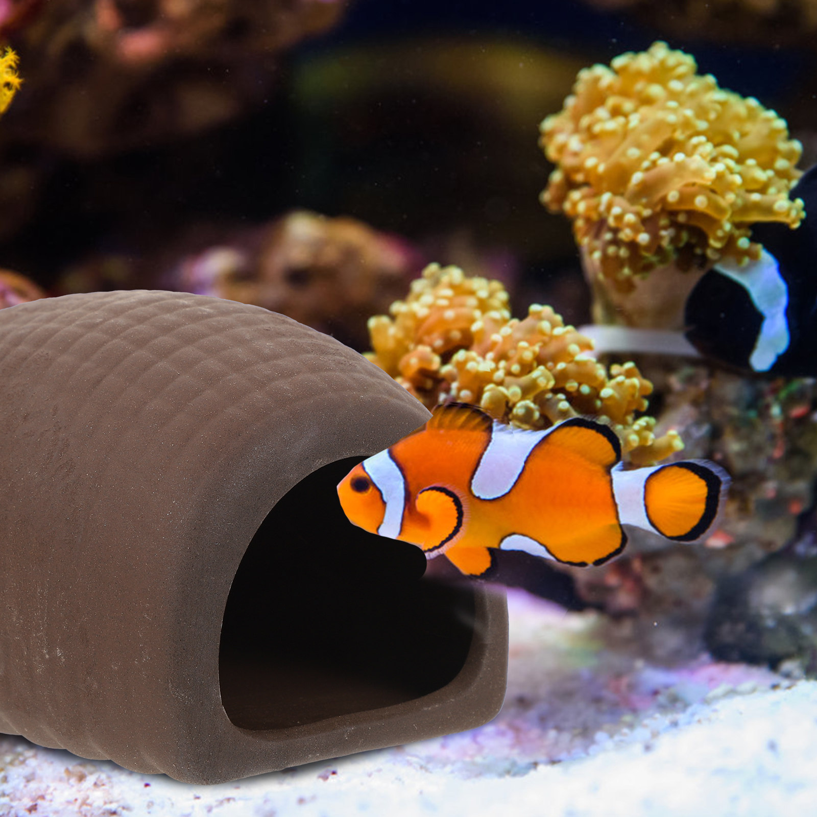 Aquarium Fish Hiding Spot - 2Pcs Ceramic Aquarium Decor Fish Shelter
